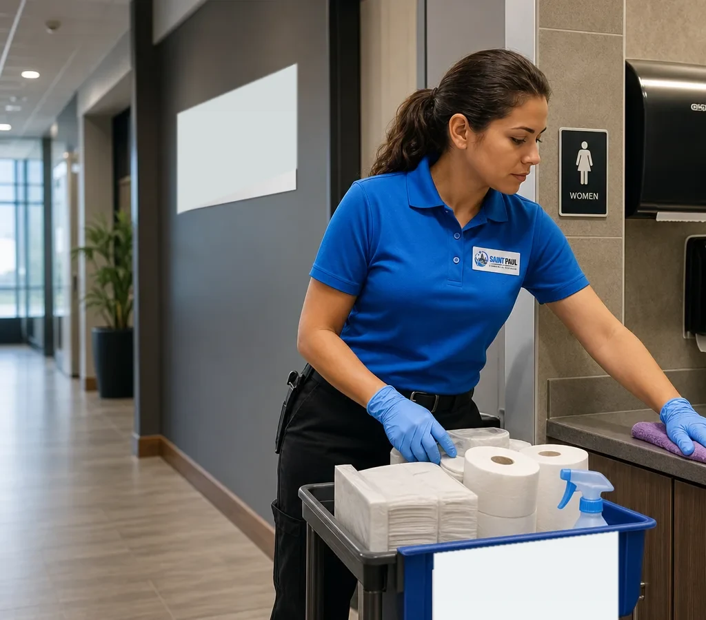 Commercial cleaning technician in a Saint Paul workplace